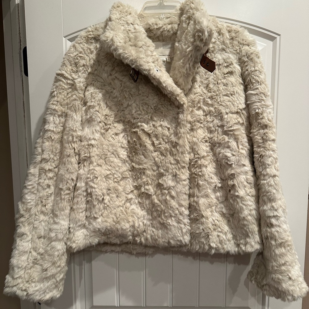 Anthropologie Women's Faux Fur Jacket - Cream